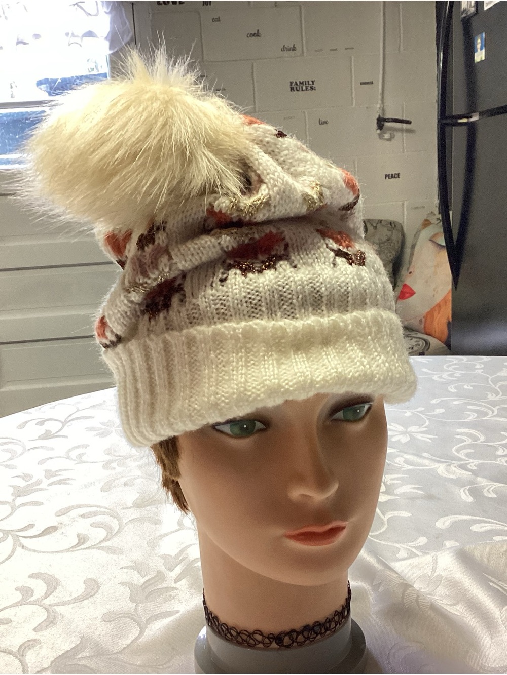 Cozy Cream Pom-Pom Knit Beanie for Kids